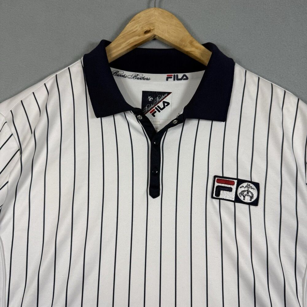 Brooks Brothers x FILA Championship Pinstripe Polo Shirt Mens Large Tennis Golf